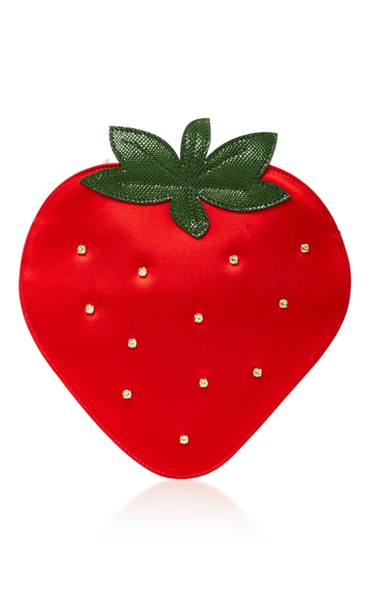 Charlotte Olympia Crystal-embellished Satin Strawberry Clutch