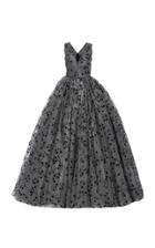 Christian Siriano Floral Metallic Tulle V-neck Gown