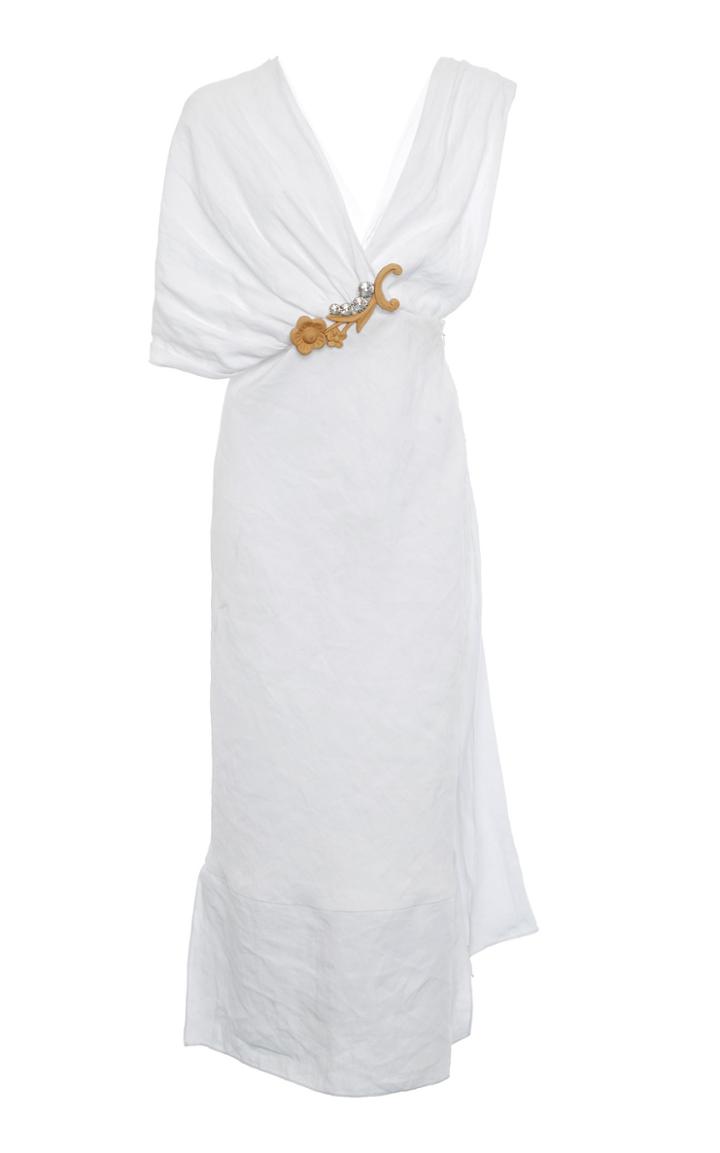 Moda Operandi Miu Miu Asymmetric Embroidered Crepe Dress Size: 36