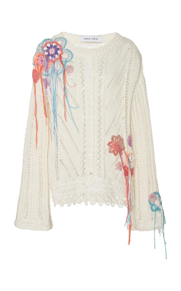 Prabal Gurung Embroidered Open Knit Sweater
