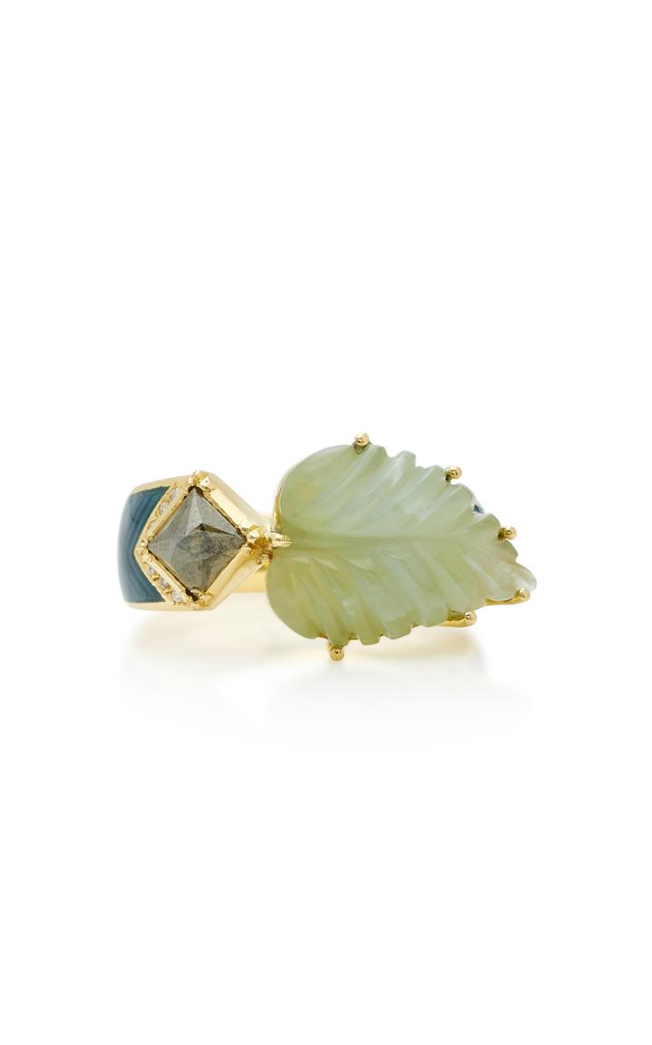 Brooke Gregson Maya Enamel Aqua Leaf Diamond Ring 2