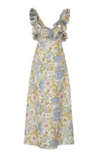 Zimmermann Ruffled Floral-print Linen Midi Dress