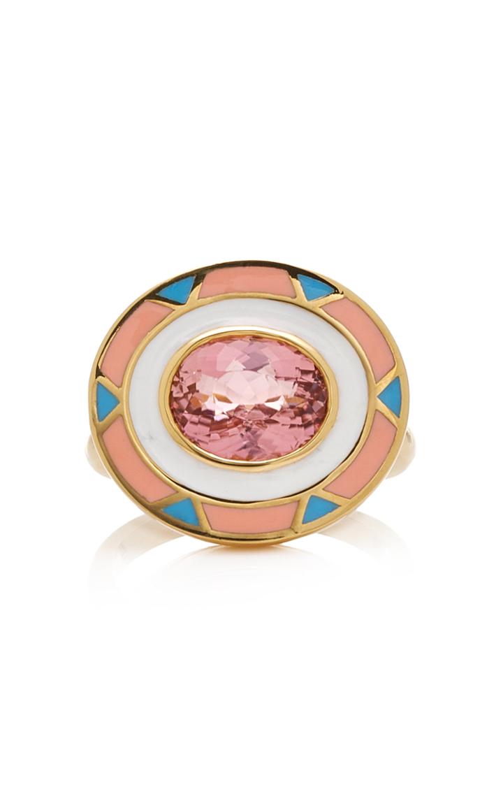 Sig Ward 18k Gold, Enamel And Tourmaline Ring