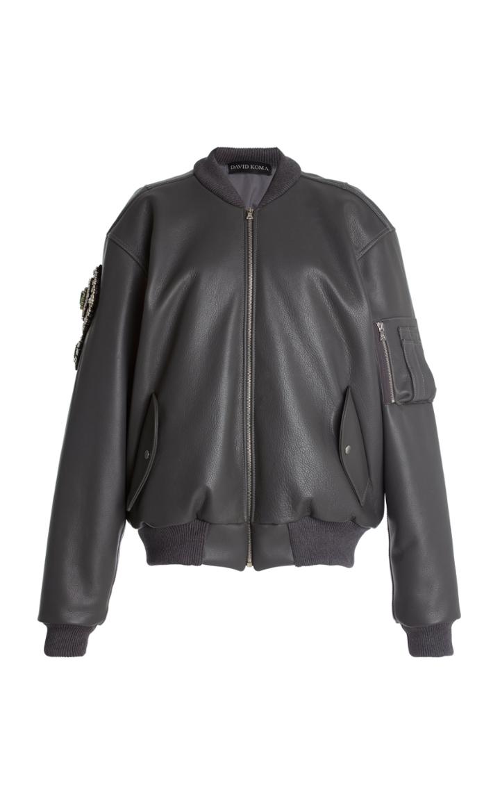 Moda Operandi David Koma Embroidered Leather Bomber Jacket