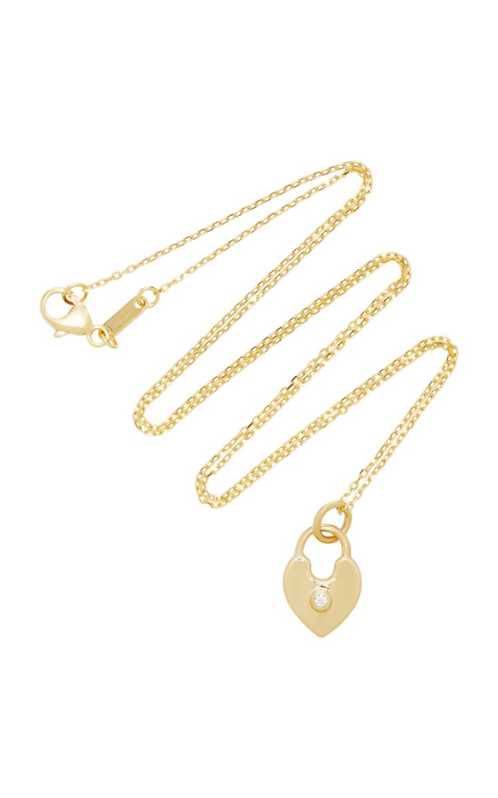 Monica Rich Kosann 18k Gold Diamond Heart Lock Charm Necklace