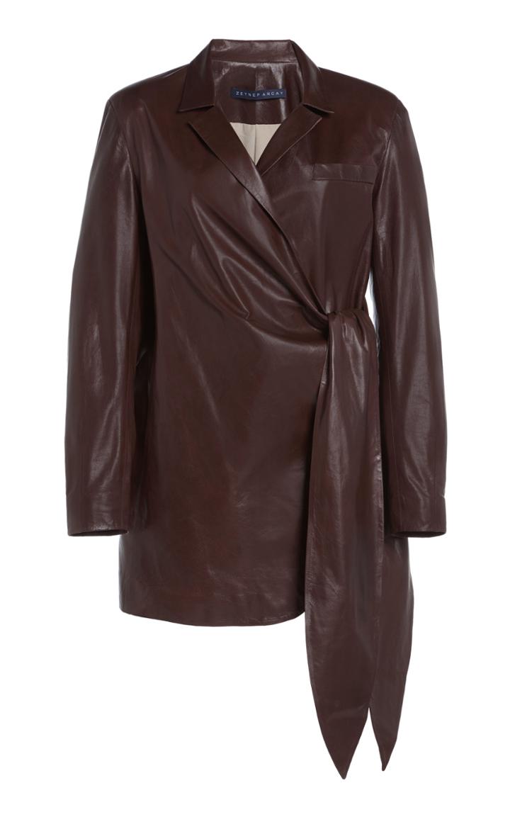 Moda Operandi Zeynep Aray Leather Wrap Mini Dress