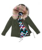 Mr & Mrs Italy London Green Check Mink Fur Mini Parka