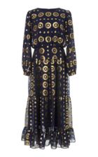 Saloni Isabel Metallic Silk-chiffon Midi Dress