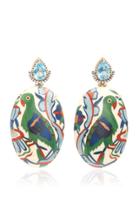 Silvia Furmanovich Marquetry Green Bird Oval Earrings