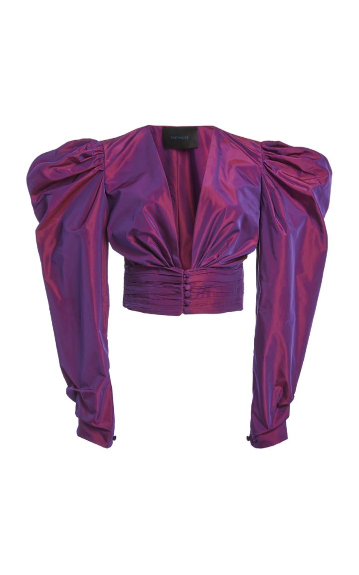 Moda Operandi Costarellos Arietta Puff-sleeve Taffeta Cropped Top