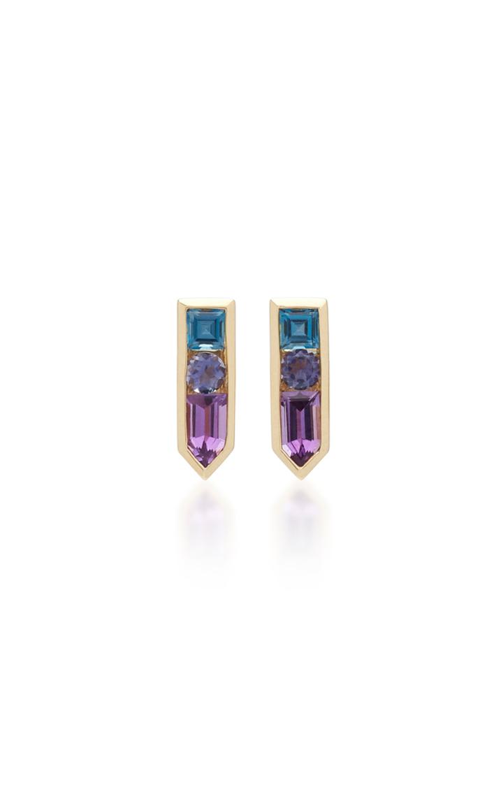 Jane Taylor Amethyst, Iolite And Topaz 14k Yellow Gold Stud Earrings