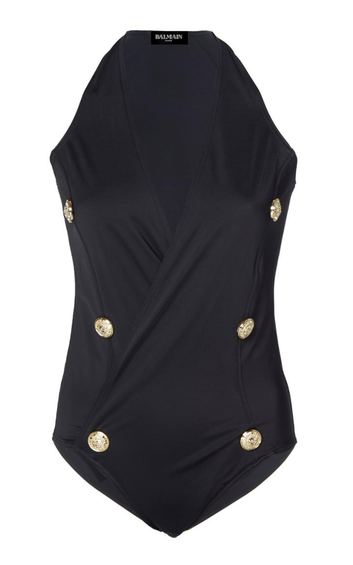 Balmain Button-embellished Stretch-jersey Swimsuit