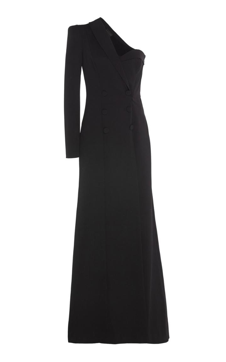 Dundas One Shoulder Grain De Poudre Stretch Tuxedo Dress