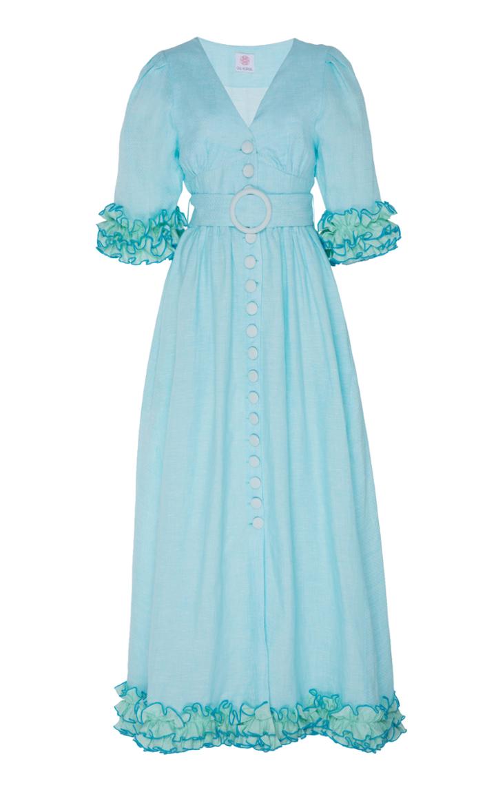 Moda Operandi Gl Hrgel Ruffled Linen Belted Maxi Dress Size: S
