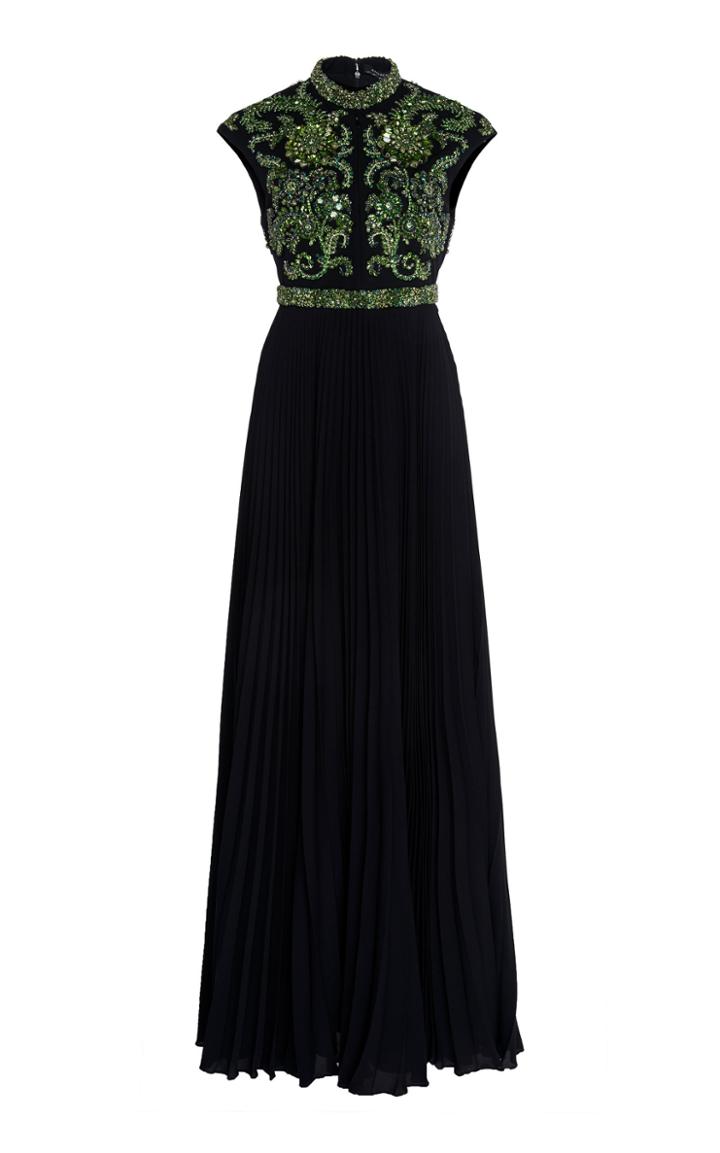 Moda Operandi Andrew Gn Embroidered Cap-sleeve Silk Dress Size: 34
