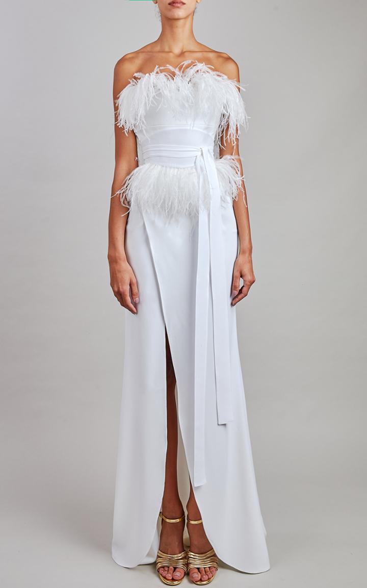 Moda Operandi Elie Saab Crepe And Feather Midi Dress