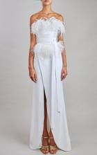 Moda Operandi Elie Saab Crepe And Feather Midi Dress