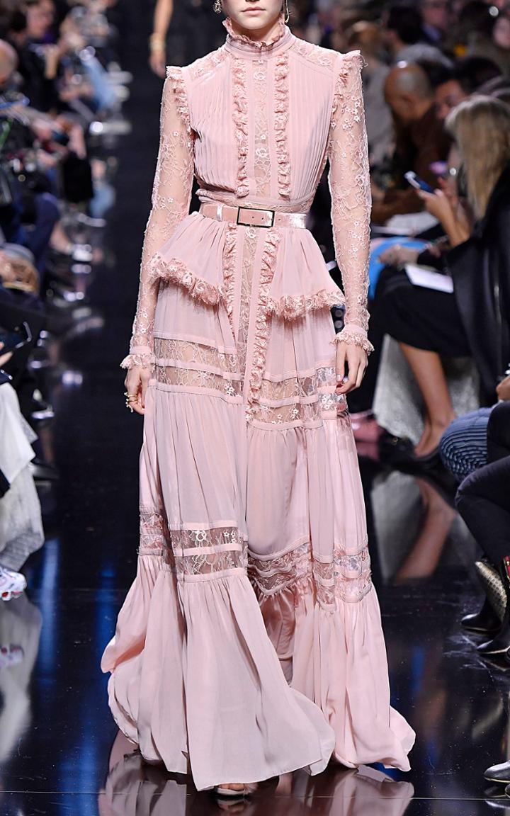 Elie Saab Crepe Georgette Long Sleeve Dress