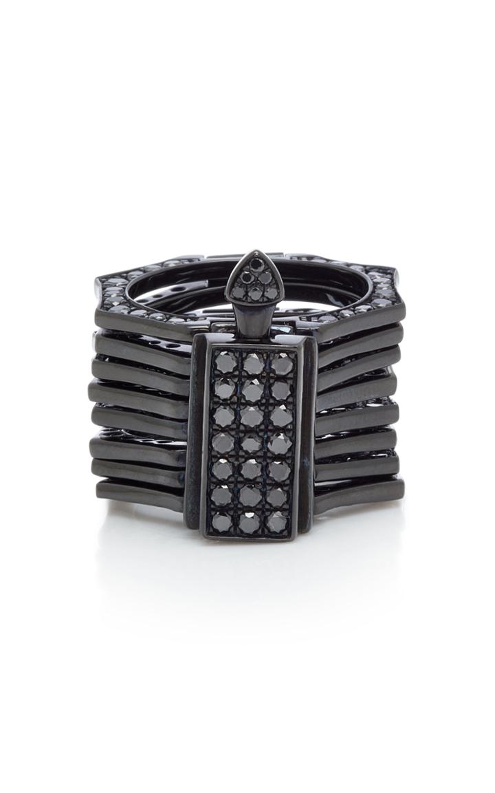 Lynn Ban Reverso Rhodium And Black Diamond Convertible Ring