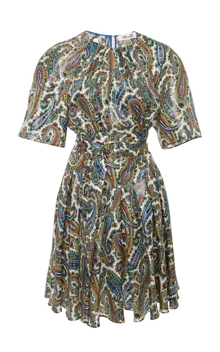 Diane Von Furstenberg Short Sleeved Cinched Waist Belted Dress