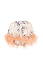 Marchesa Ostrich Feather Embellished Tulle Grid Capelet