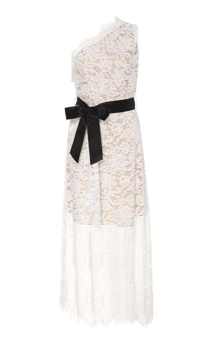 Monique Lhuillier One Shoulder Woven Lace Cocktail Dress