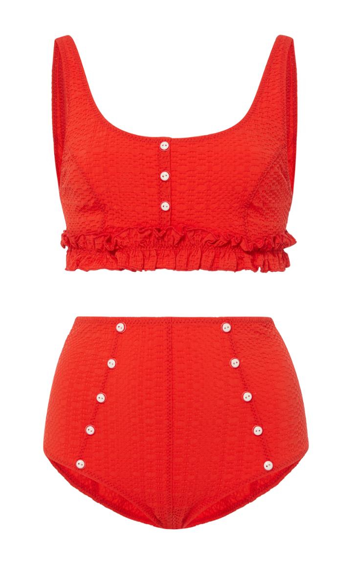 Lisa Marie Fernandez Colby Ruffle High Waist Bikini Set