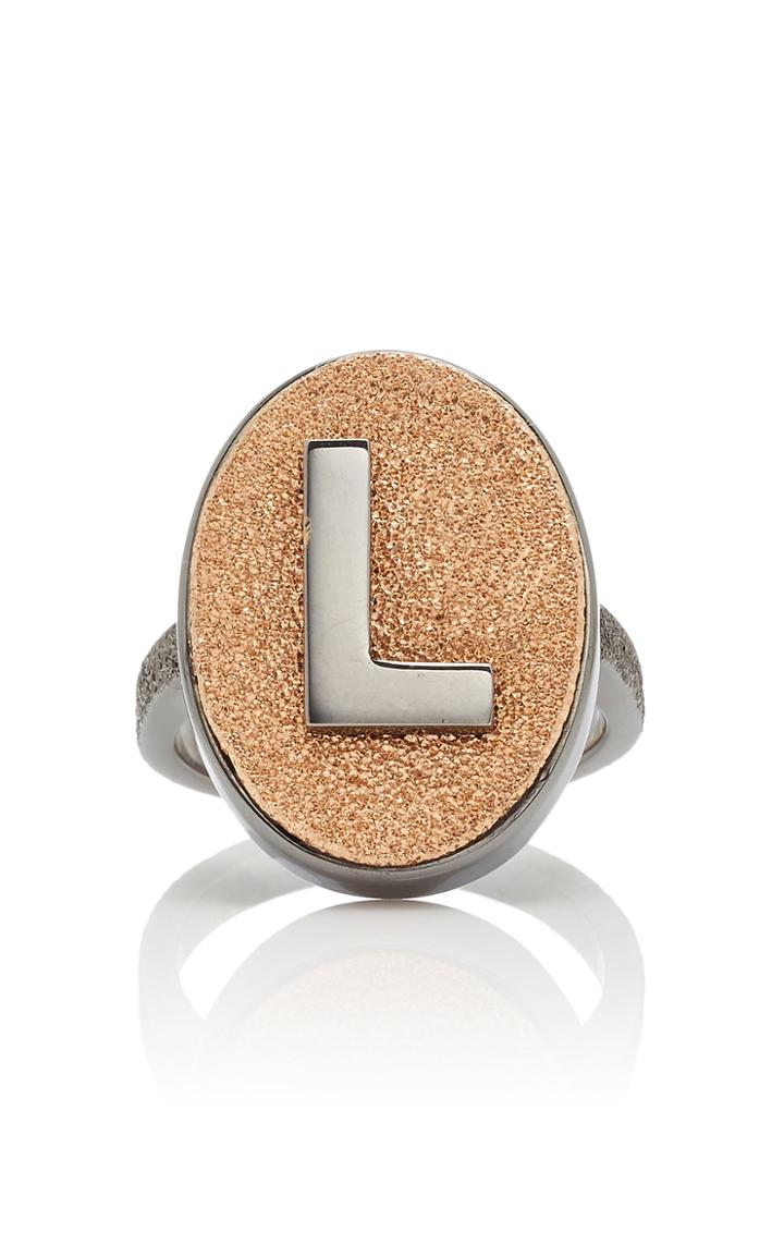 Carolina Bucci M'onogram Bespoke Florentine Finish Background Initial Ring