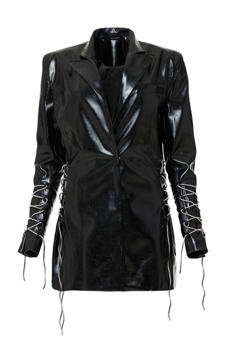 Moda Operandi Mach & Mach Crystalized Corset Faux Leather Dress Size: L