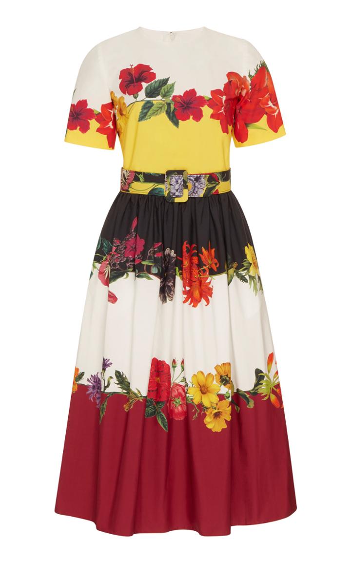 Moda Operandi Oscar De La Renta Floral Pleated Cotton-poplin Dress Size: 0