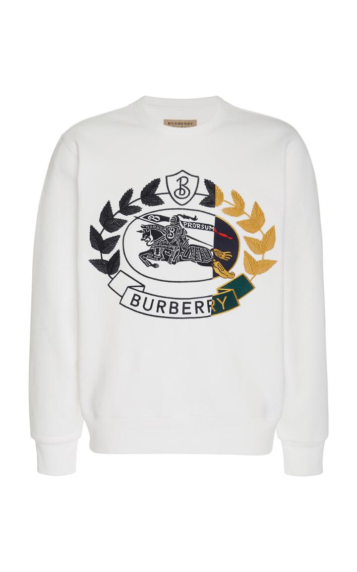 Burberry Embroidered Cotton Blend-jersey Sweatshirt