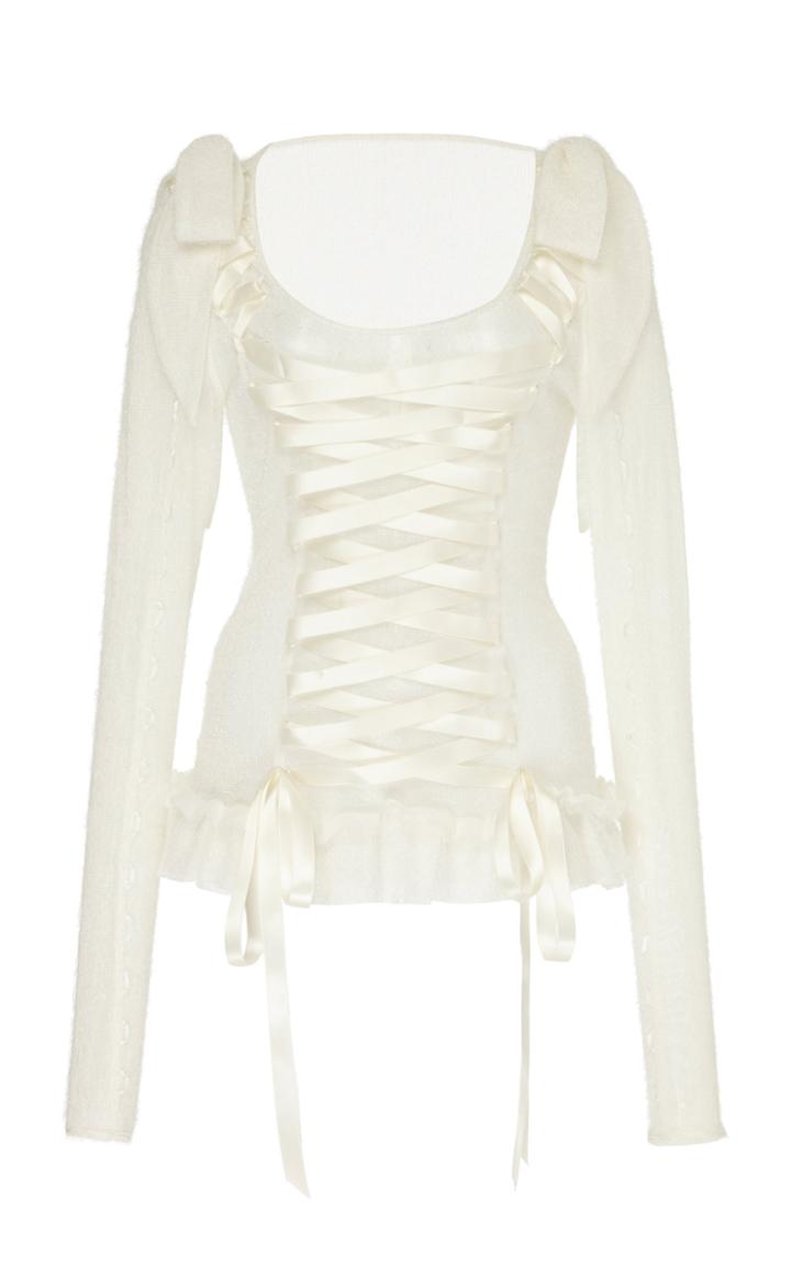 Ryan Lo Ribbon Laced Long Sleeved Knit Top