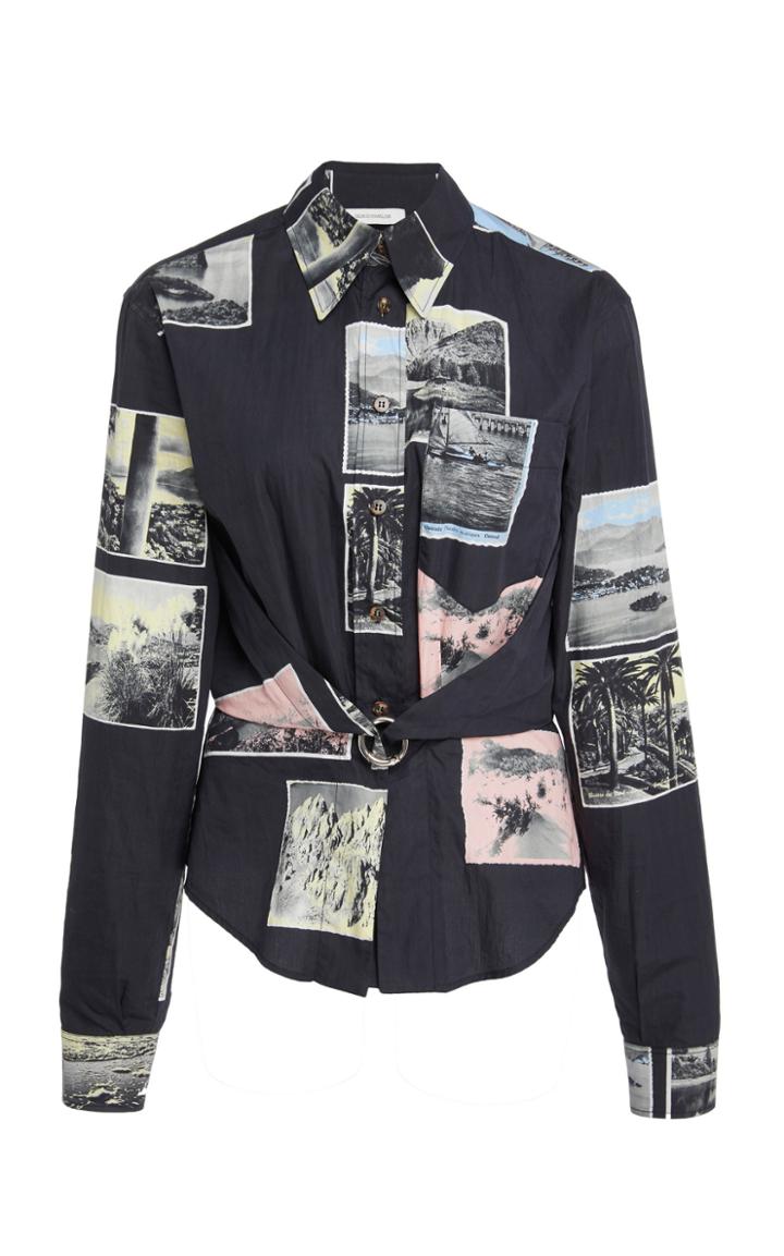 Cdric Charlier Buckled Printed Cotton Blouse