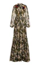 Moda Operandi Costarellos Elida Floral-appliqud Printed Chiffon Gown