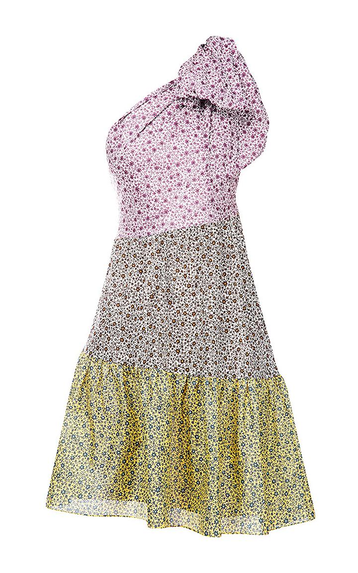 Anna October Contrast Floral One Shoulder Dress