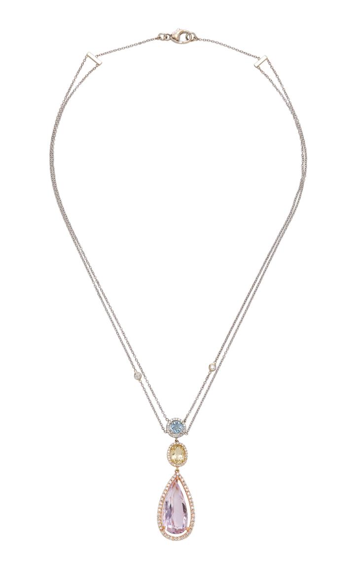 Renee Lewis 18k Gold Aquamarine Citrine Topaz And Diamond Necklace