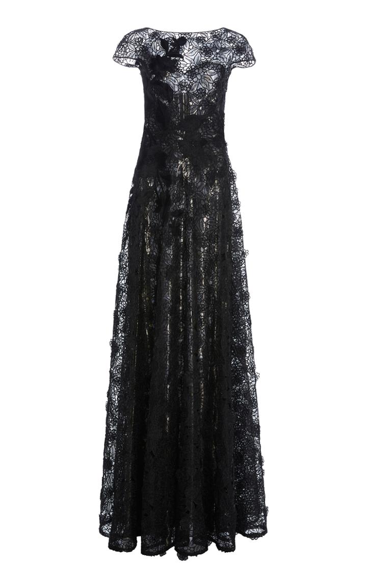 Naeem Khan Floral Metallic Gown