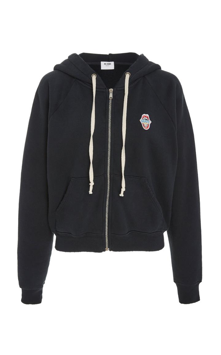 Re/done Appliqud Cotton-terry Hooded Sweatshirt