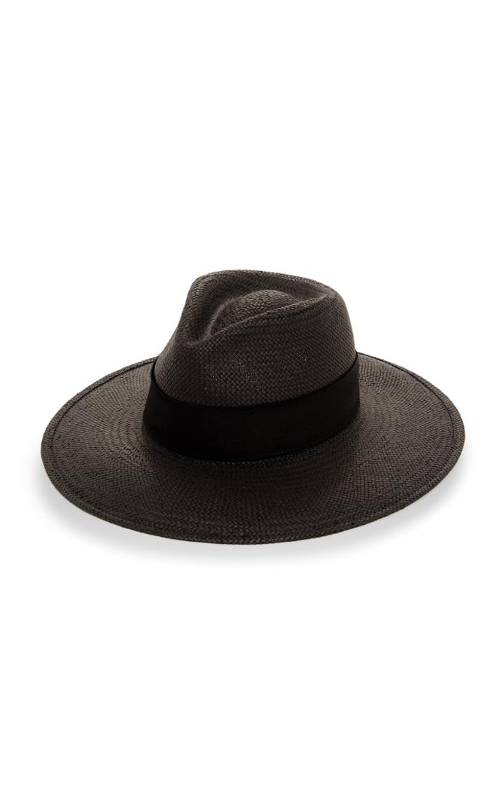 Janessa Leone Rose Leather-trimmed Straw Fedora