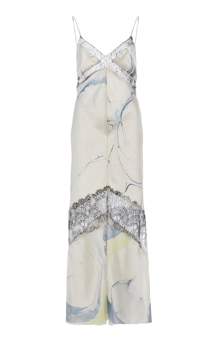 Marina Moscone Lace-trimmed Printed Satin Midi Dress Size: 0