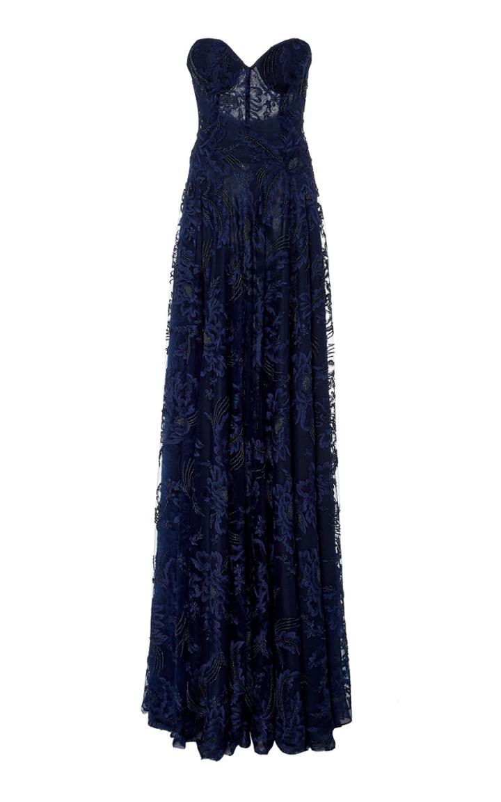 Naeem Khan Strapless A-line Lace Gown