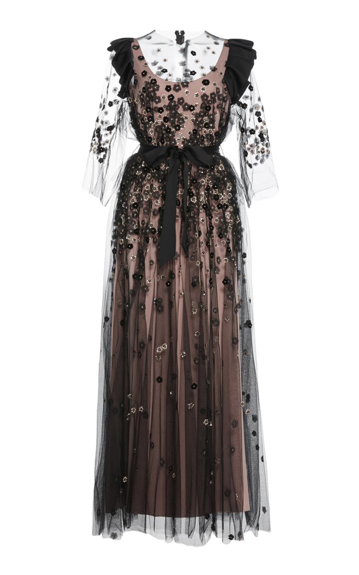 Reem Acra 3d Floral Embroidered Dress