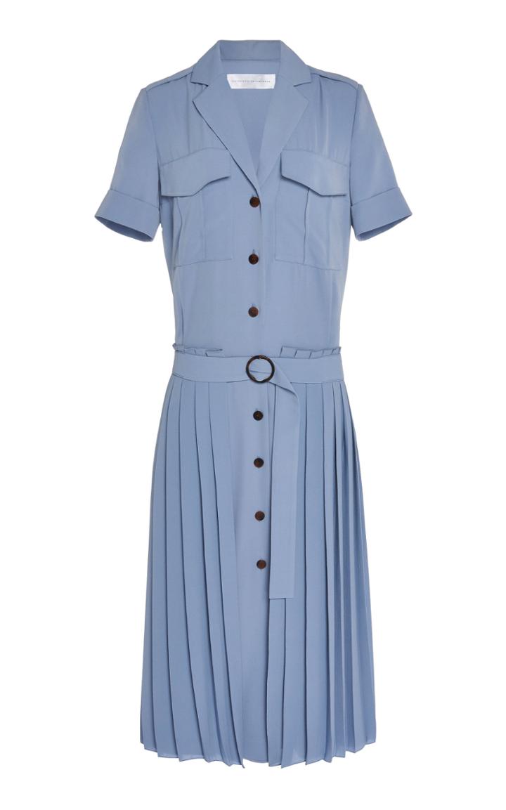 Victoria Victoria Beckham Pleated Belted Crepe Midi Dress