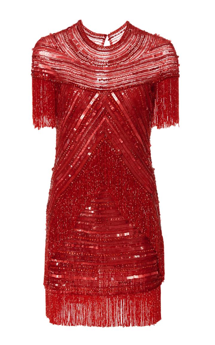 Naeem Khan Embellished Fringe Mini Dress