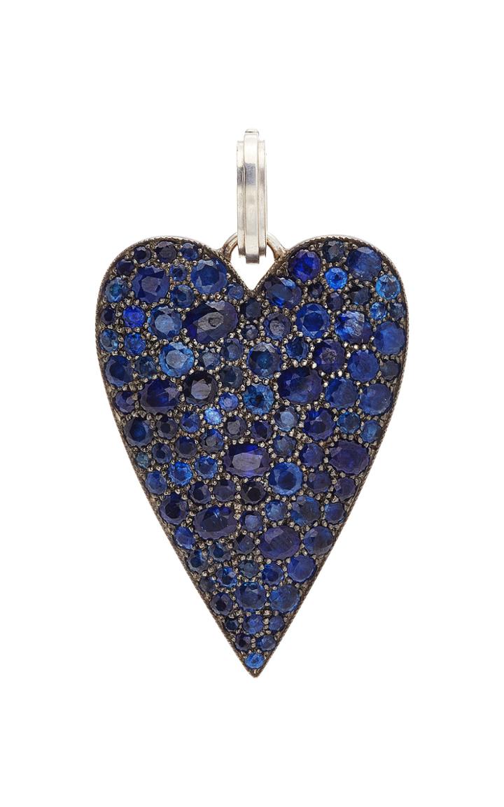 Moda Operandi Sylva & Cie 18k White Gold Large Blue Sapphire Heart Charm