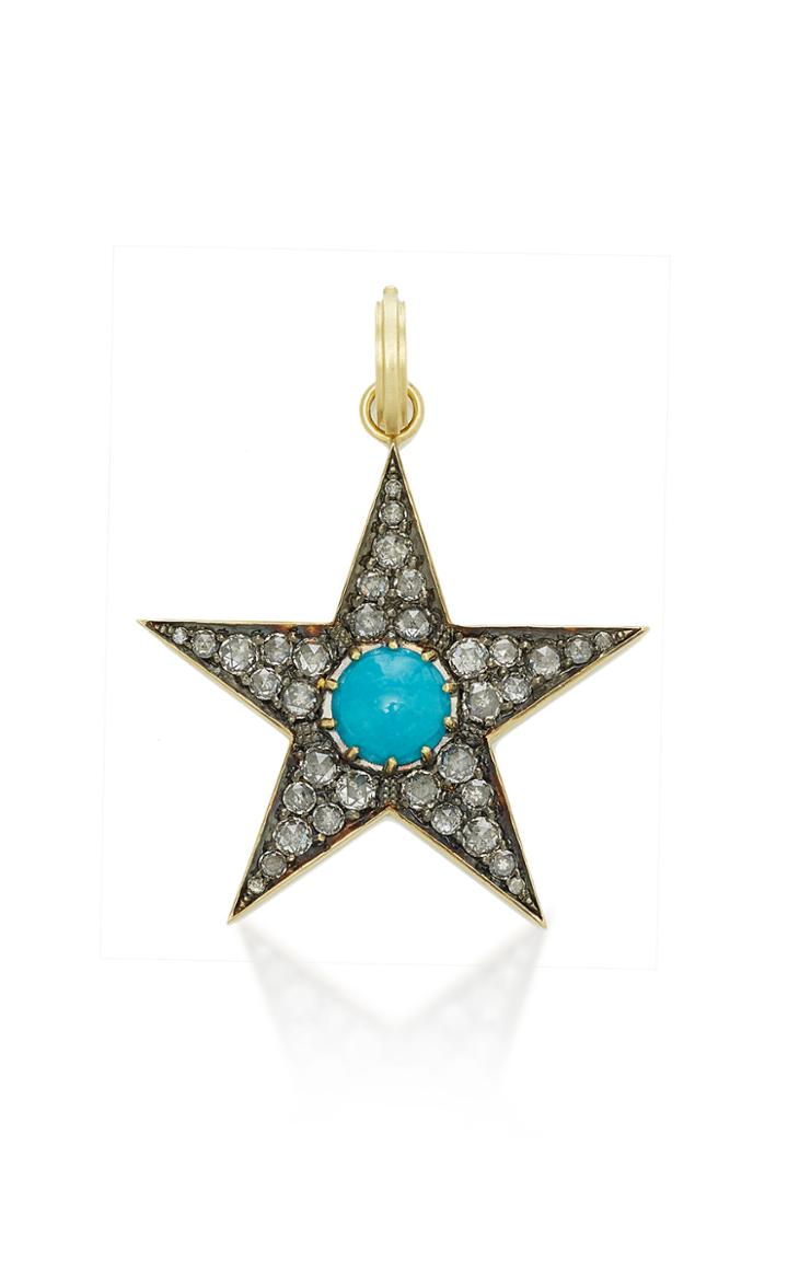Sylva & Cie Large Turquoise And Diamond Star Pendant