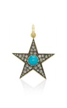Sylva & Cie Large Turquoise And Diamond Star Pendant