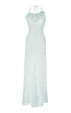 Rixo Kimberley Silk Blend Halter Midaxi Dress With Hem Frill And Rose Detail