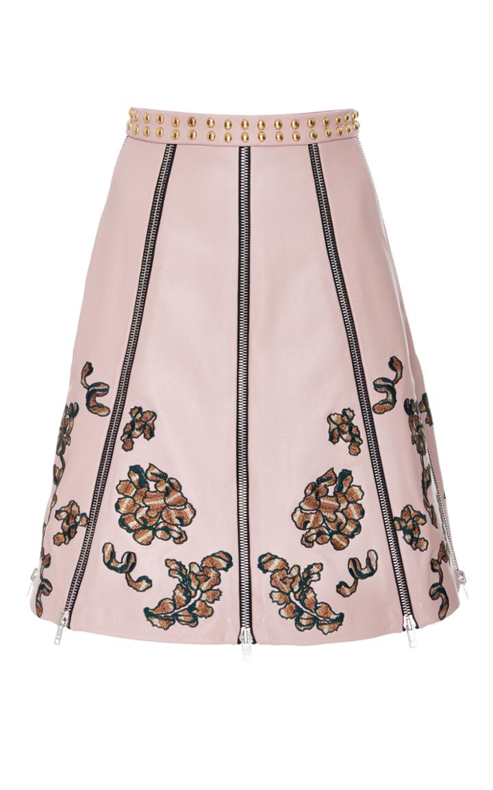 Rodarte Embroidered Leather Paneled Skirt