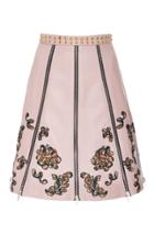 Rodarte Embroidered Leather Paneled Skirt
